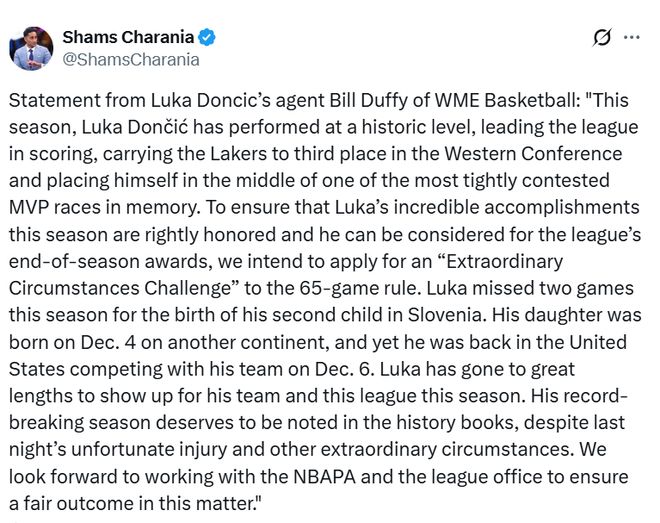 东契奇左腿筋二级拉伤无限期缺阵，赛季评奖资